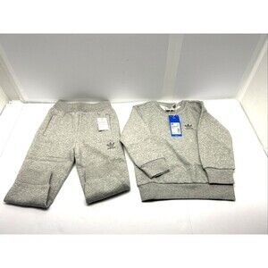 Adidas Sweat Suit 2 Piece Set Sweatshirt Pants Heather Grey Sz 3T- Toddler New